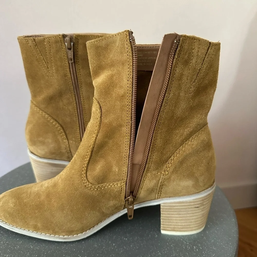 Crevo Tan Ankle Booties Suede Minimalist Design